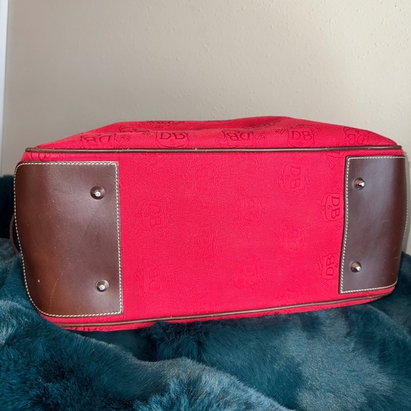 Dooney & Bourke Purse Tote Canvas & Leather LOGO Monogram D&B Red Purse Bag - Picture 9 of 14